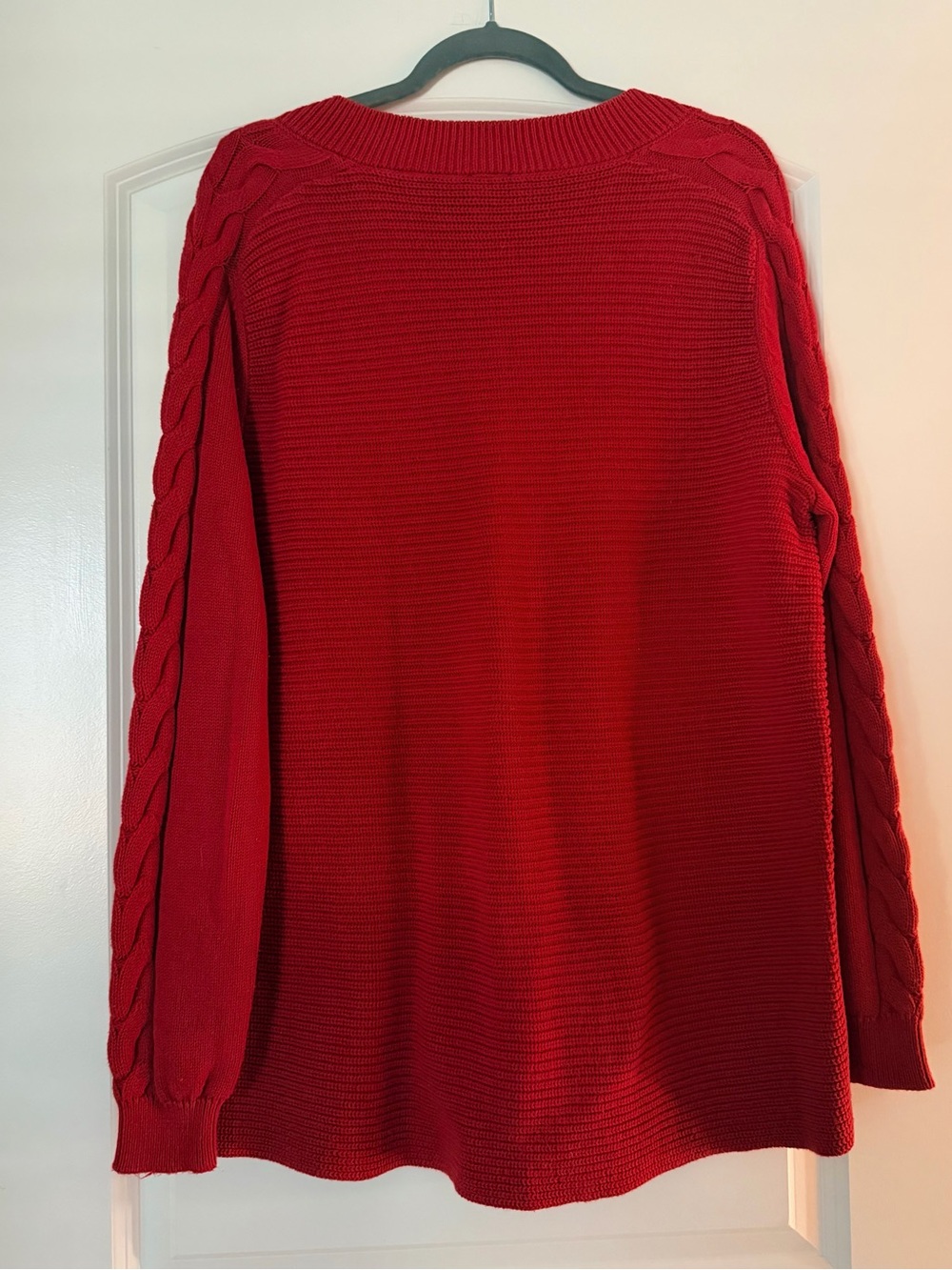 CAbi Bright Red V-Neck Cable Sleeve Sweater - Picture 3 of 5